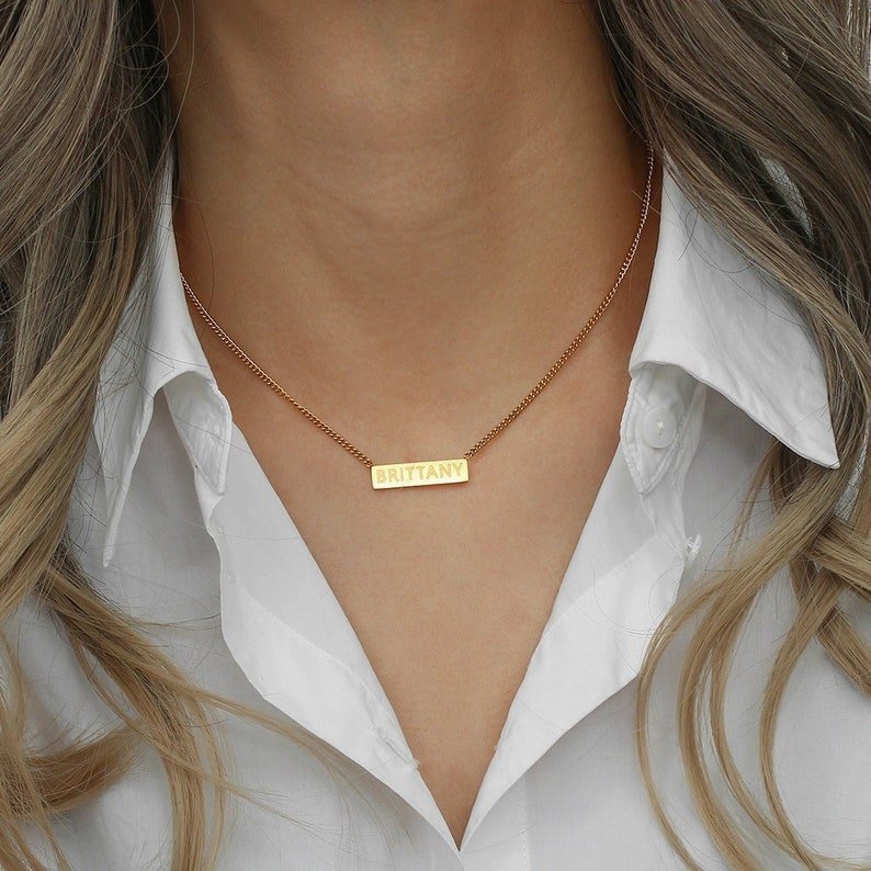 18K Gold Plated Personalized Name Waterproof Bar Necklace - Ornaments Co - 18K Gold Plated