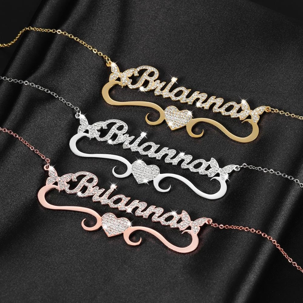 Bling Butterfly Name Personalize Necklace - Ornaments Co - 18K Gold Plated