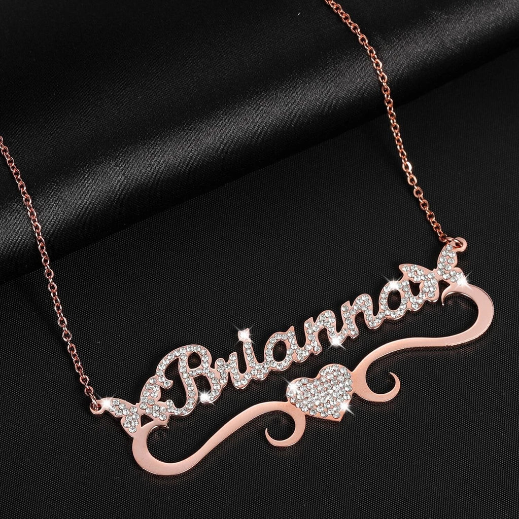 Bling Butterfly Name Personalize Necklace - Ornaments Co - Rose Gold
