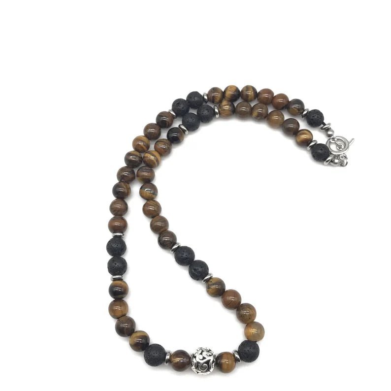 Men's Lava Stone & Tiger Eye Bead Necklace - Ornaments Co - 18 inches