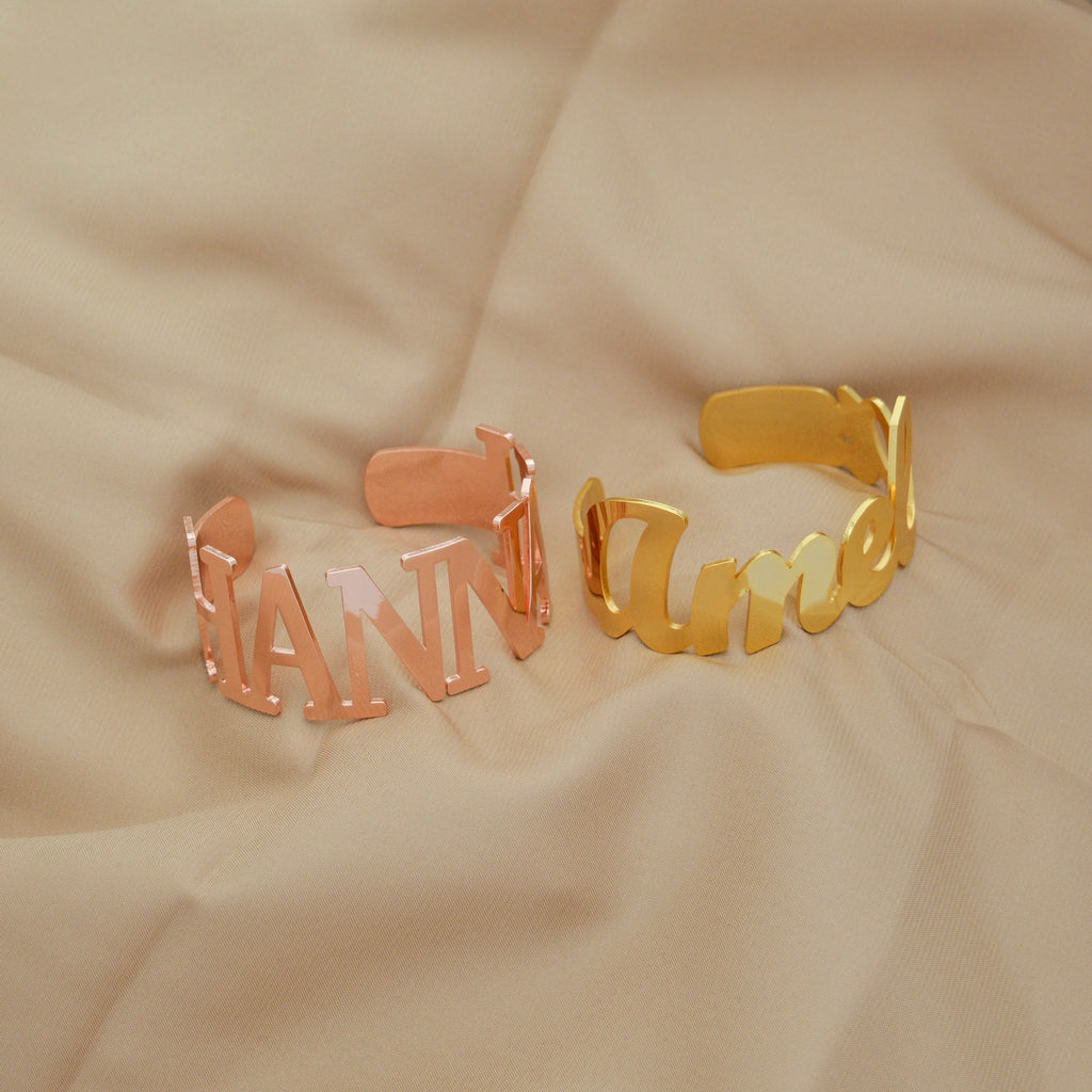 Personalised Adjustable Bangle Name Bracelet - Ornaments Co - Rose Gold