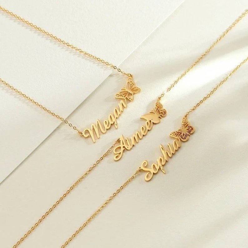 Personalized Butterfly Name Necklace For Women - Ornaments Co - 18K Gold Plated