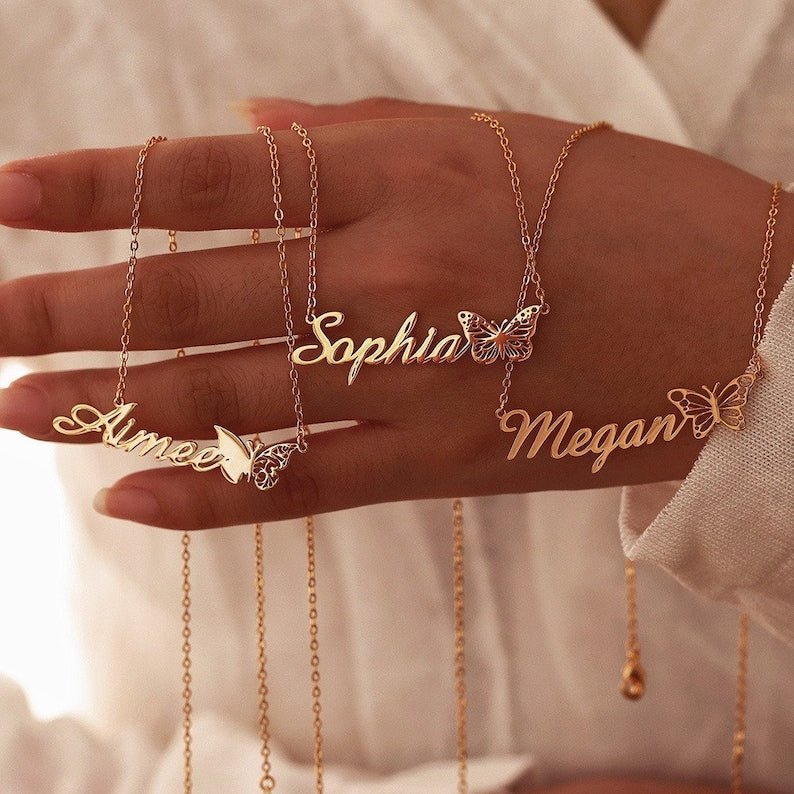 Personalized Butterfly Name Necklace For Women - Ornaments Co - 18K Gold Plated