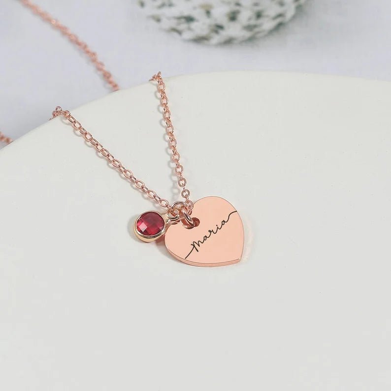 Personalized Engraved Name Necklace With Birthstone - Ornaments Co - Gold