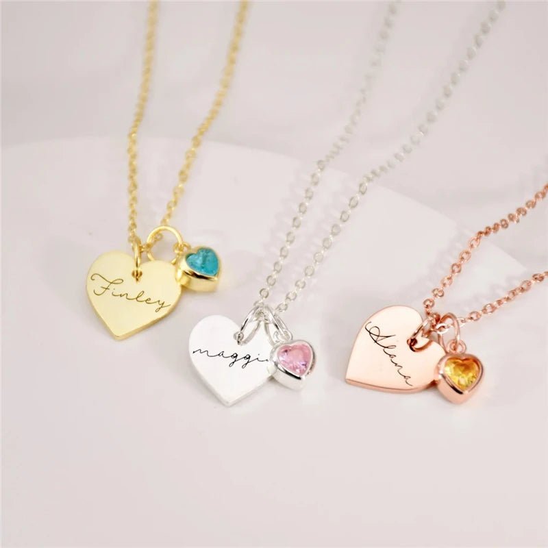 Personalized Engraved Name Necklace With Birthstone - Ornaments Co - Gold