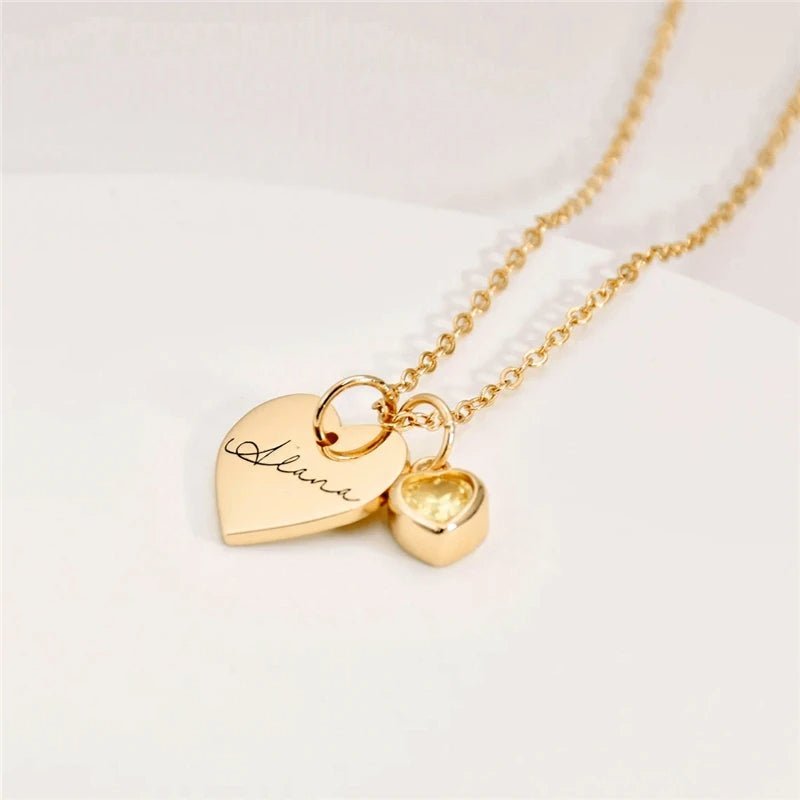 Personalized Engraved Name Necklace With Birthstone - Ornaments Co - Gold