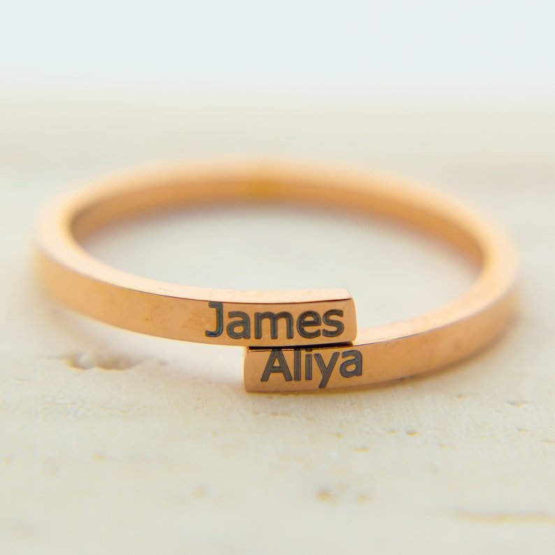 Personalized Engraved Open Couple Ring - Ornaments Co - Rose Gold