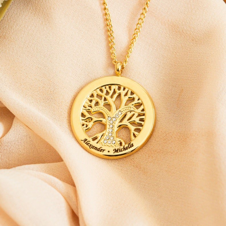 Personalized Family Tree Necklace For Mom - Ornaments Co - 18K Gold Plated