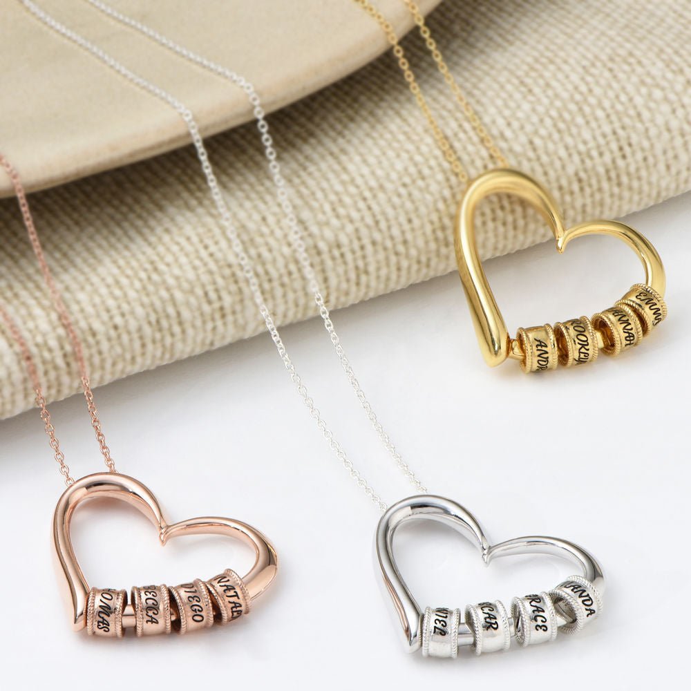 Personalized Heart Shaped Beaded Pendant - Ornaments Co - 18K Gold Plated