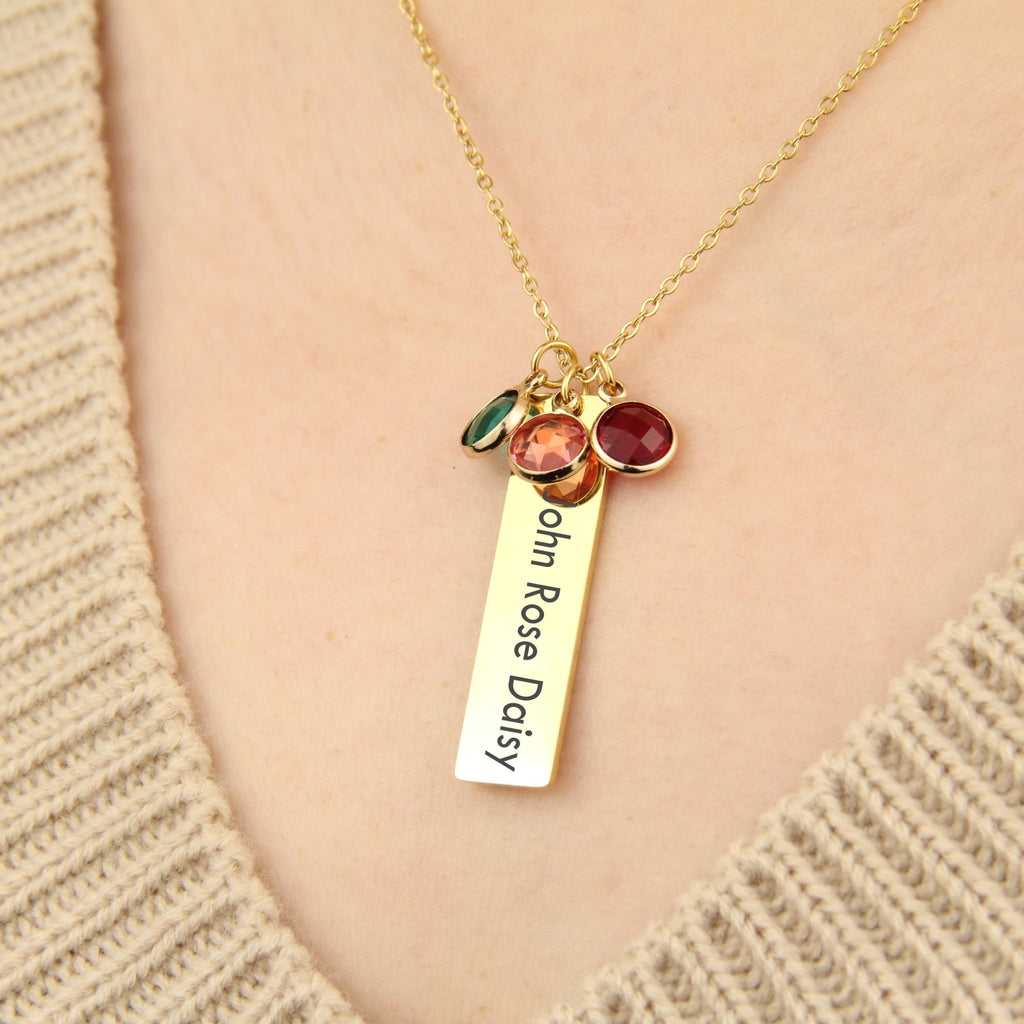 Personalized Names Birthstone Bar Necklace For Women - Ornaments Co - Gold
