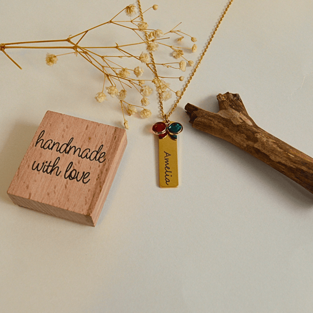 Personalized Names Birthstone Bar Necklace For Women - Ornaments Co - Gold