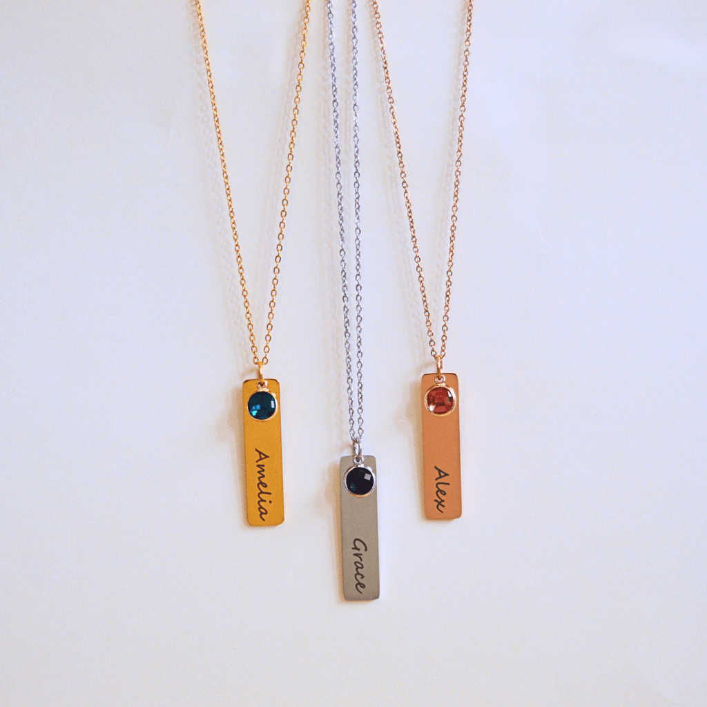 Personalized Names Birthstone Bar Necklace For Women - Ornaments Co - Gold