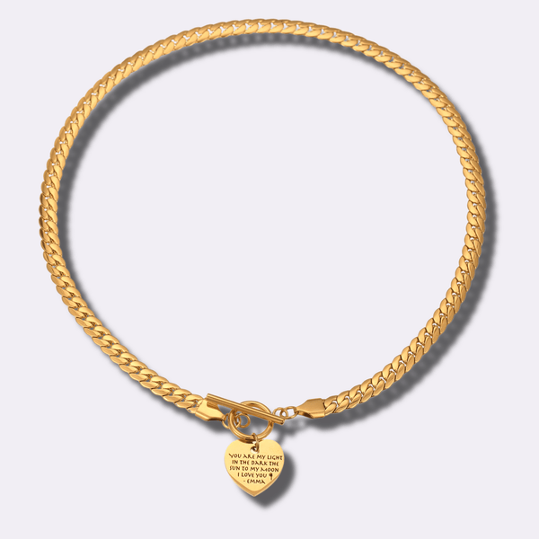 Snake Bone Chain Engraving Heart Necklace - Ornaments Co - 18K Gold Plated