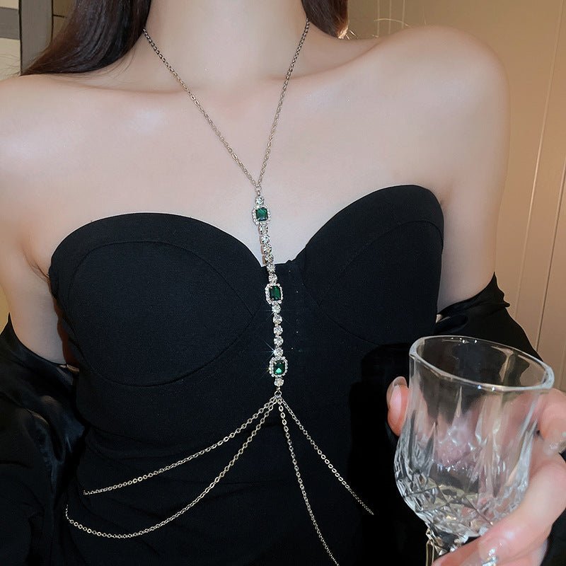 Women Green Stone Body Chain - Ornaments Co - Silver
